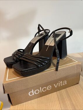 Dolce Vita Black Textured Platform Block Heel Sandals